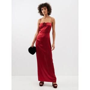 NWT REFORMATION Red Frankie Rosette Sleeveless Silk Maxi Dress Size 8